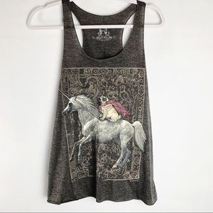 Bear Dance Heather Gray Pug on Unicorn Tank Top M
